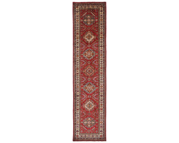 11 Feet Red Kazak Afghan Hand Knotted Wool Runner Rug