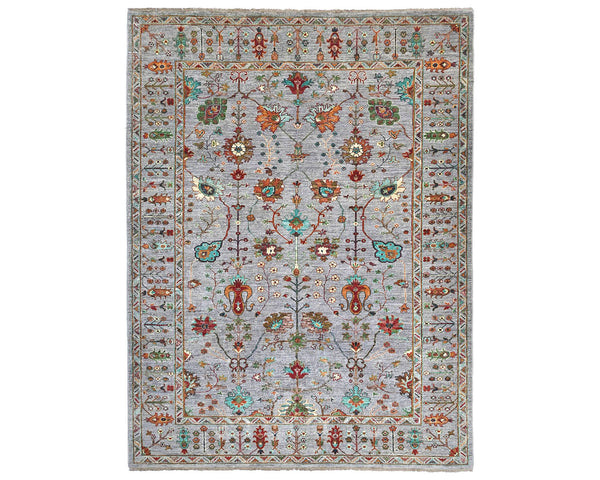 6x9 Gray Khurgeen Afghan Hand Knotted Wool Area Rug