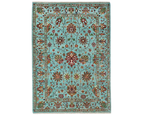 6x8 Blue Khurgeen Afghan Hand Knotted Wool Area Rug
