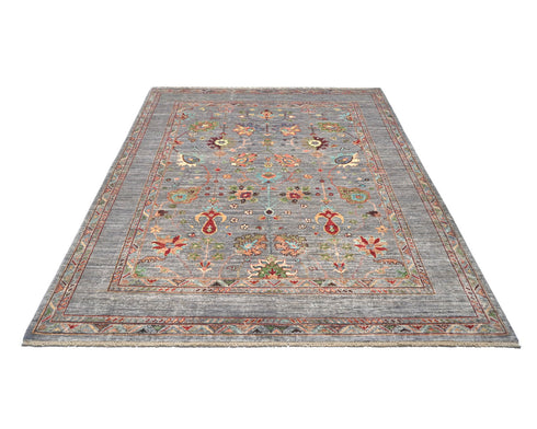 6x8 Gray Khurgeen Afghan Hand Knotted Wool Area Rug