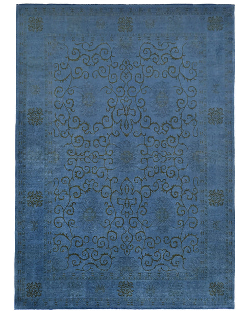 9x12 Blue Chobi Over Dye Afghan Hand Knotted Floral Wool Area Rug