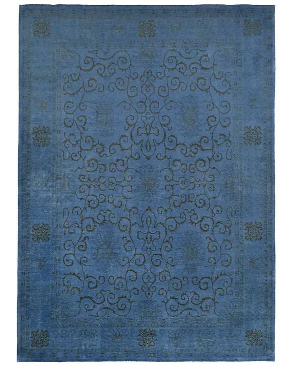 9x12 Blue Chobi Over Dye Afghan Hand Knotted Floral Wool Area Rug
