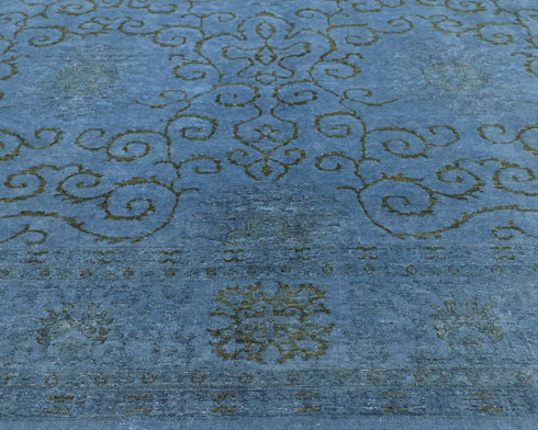 9x12 Blue Chobi Over Dye Afghan Hand Knotted Floral Wool Area Rug