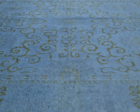 9x12 Blue Chobi Over Dye Afghan Hand Knotted Floral Wool Area Rug