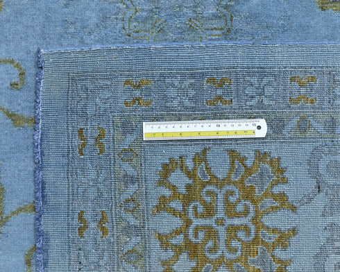9x12 Blue Chobi Over Dye Afghan Hand Knotted Floral Wool Area Rug