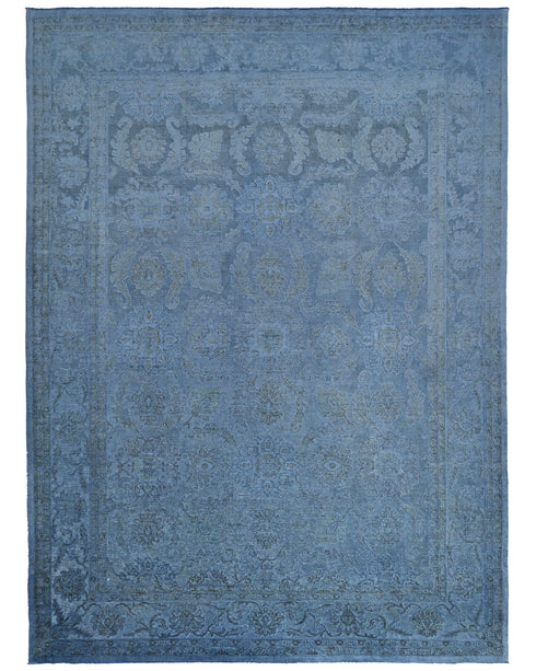9x12 Ft Blue Over Dye Chobi Afghan Hand Knotted Floral High Low Wool Area Rug