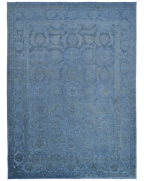 9x12 Ft Blue Over Dye Chobi Afghan Hand Knotted Floral High Low Wool Area Rug