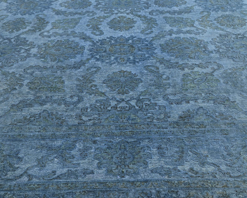 9x12 Ft Blue Over Dye Chobi Afghan Hand Knotted Floral High Low Wool Area Rug