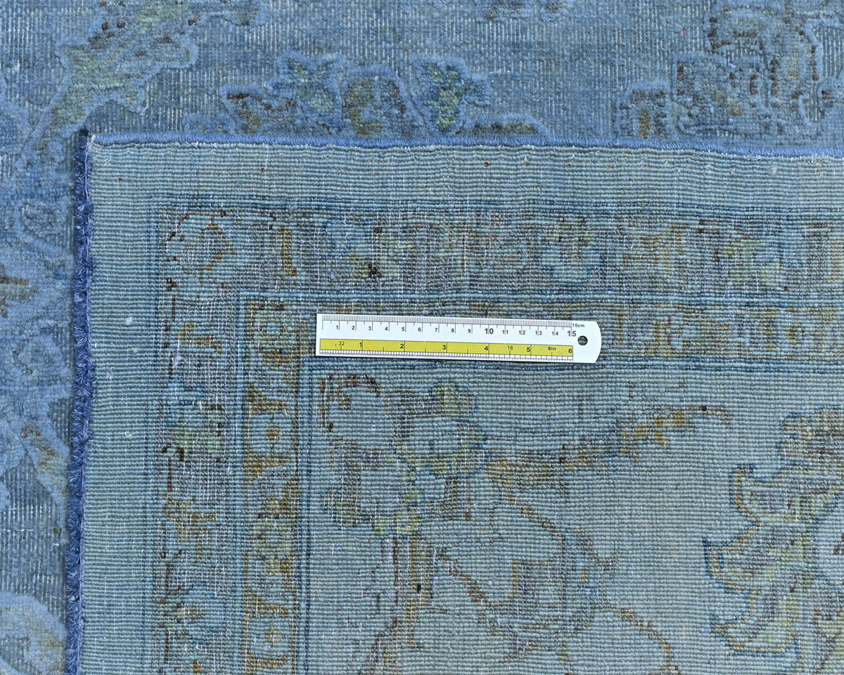 9x12 Ft Blue Over Dye Chobi Afghan Hand Knotted Floral High Low Wool Area Rug
