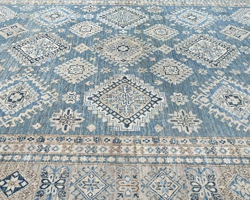 8x10 Blue Kazak Afghan Hand Knotted Geometric Wool Area Rug