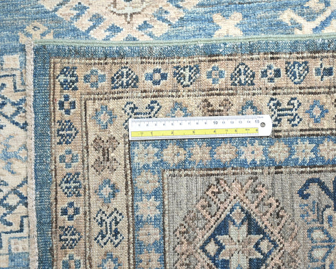 8x10 Blue Kazak Afghan Hand Knotted Geometric Wool Area Rug