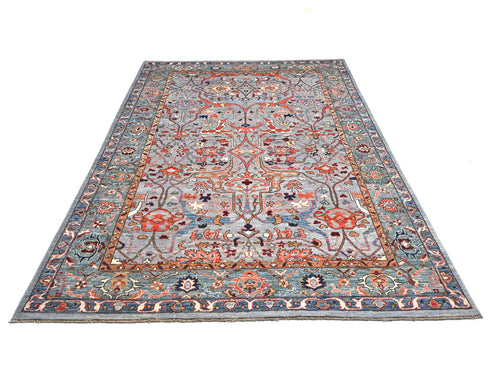6x9 Gray Aryana Afghan Hand Knotted Veg Dye Wool Area Rug