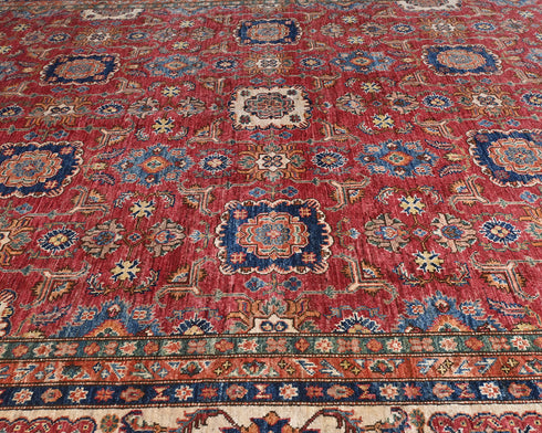 Red 9x12 Kazak Afghan Hand Knotted Geometric Wool Area Rug
