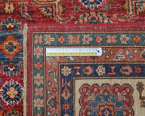 Red 9x12 Kazak Afghan Hand Knotted Geometric Wool Area Rug