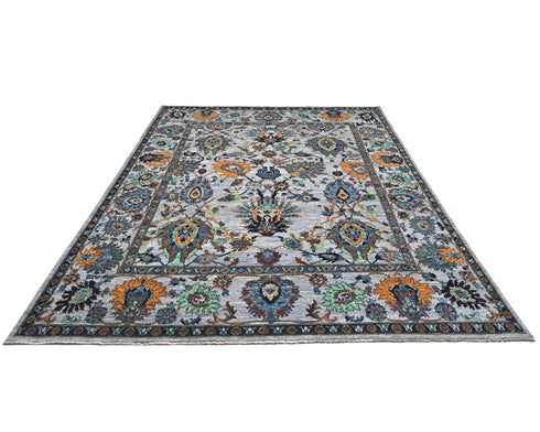 8x10 Gray Aryana Afghan Hand Knotted Veg Dye Wool Area Rug