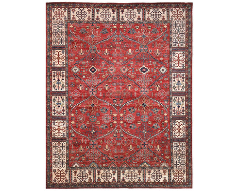 Alfombra afgana Aryana roja de lana teñida con vegetales, anudada a mano, de 9 x 12 pulgadas