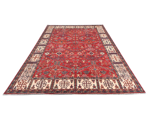 Alfombra afgana Aryana roja de lana teñida con vegetales, anudada a mano, de 9 x 12 pulgadas