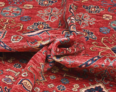 Alfombra afgana Aryana roja de lana teñida con vegetales, anudada a mano, de 9 x 12 pulgadas