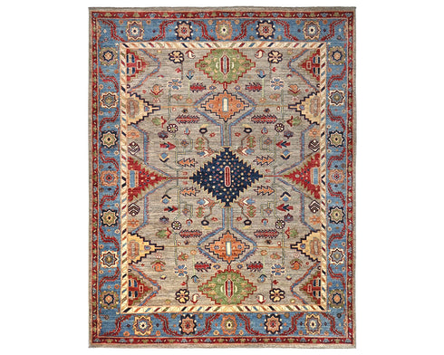 Alfombra afgana Aryana de lana teñida con vegetales, anudada a mano, color marrón claro, 8 x 10