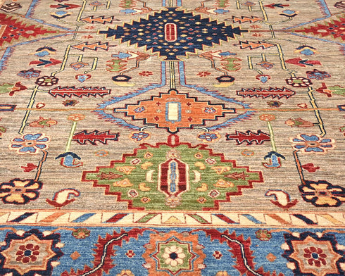 Alfombra afgana Aryana de lana teñida con vegetales, anudada a mano, color marrón claro, 8 x 10