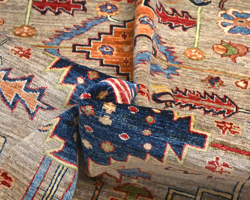 Alfombra afgana Aryana de lana teñida con vegetales, anudada a mano, color marrón claro, 8 x 10