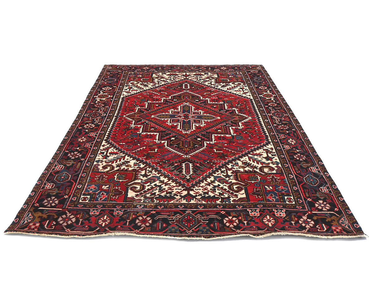 Alfombra de lana anudada a mano, estilo persa Heriz, vintage, color rojo, 6 x 9