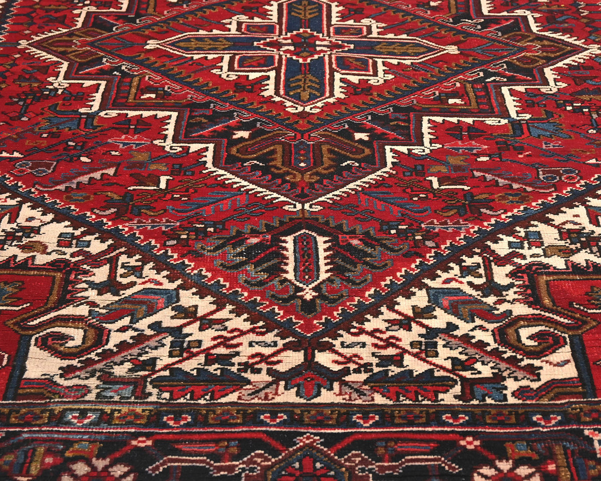 Alfombra de lana anudada a mano, estilo persa Heriz, vintage, color rojo, 6 x 9