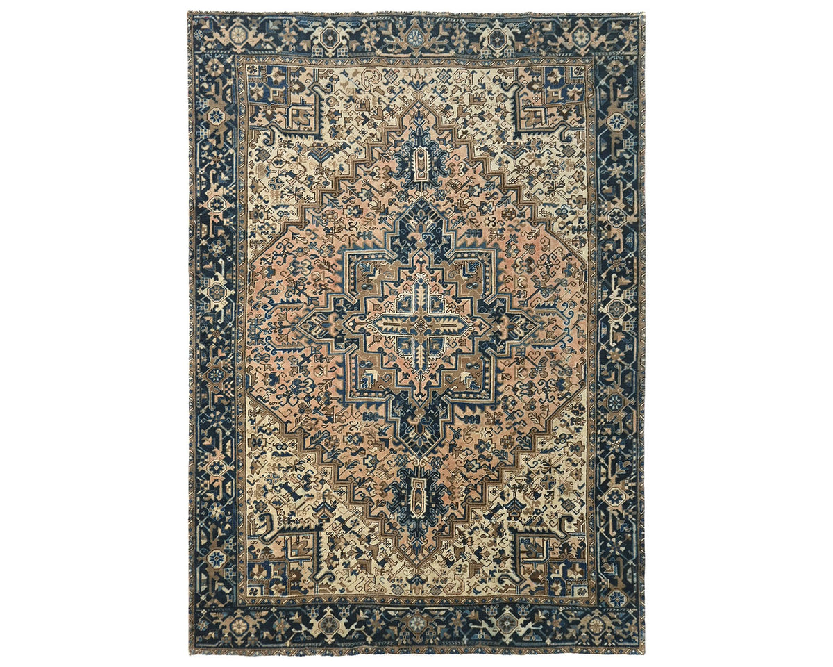 Alfombra de lana anudada a mano estilo persa terracota Heriz vintage de 8 x 10 pulgadas