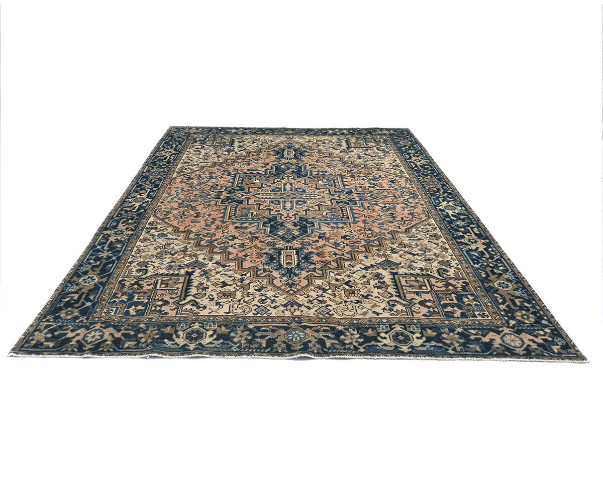 Alfombra de lana anudada a mano estilo persa terracota Heriz vintage de 8 x 10 pulgadas