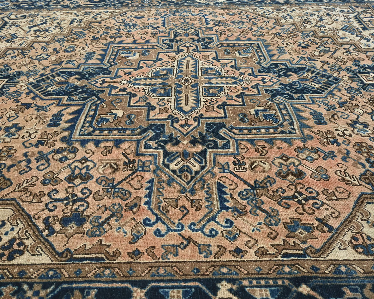 Alfombra de lana anudada a mano estilo persa terracota Heriz vintage de 8 x 10 pulgadas