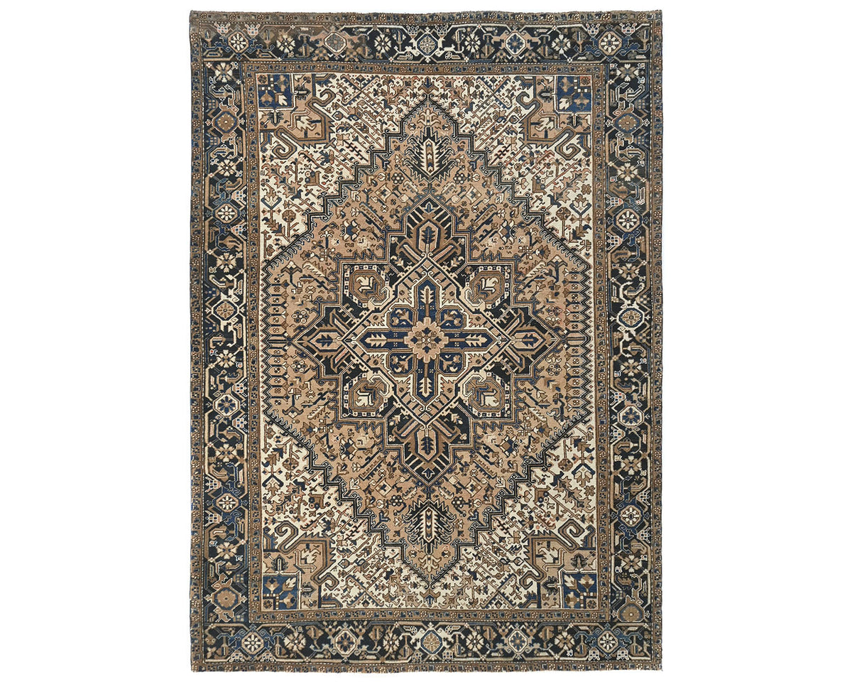 Alfombra de lana anudada a mano estilo persa vintage Heriz marrón de 8 x 10 pulgadas