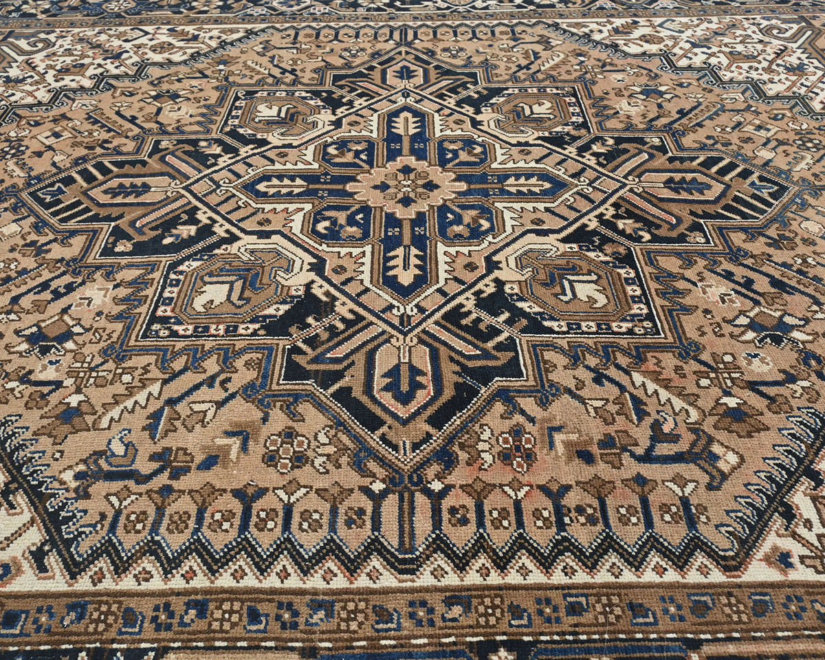 Alfombra de lana anudada a mano estilo persa vintage Heriz marrón de 8 x 10 pulgadas