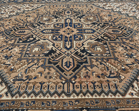 8x10 Vintage Heriz Brown Persian Style Hand Knotted Wool Area Rug