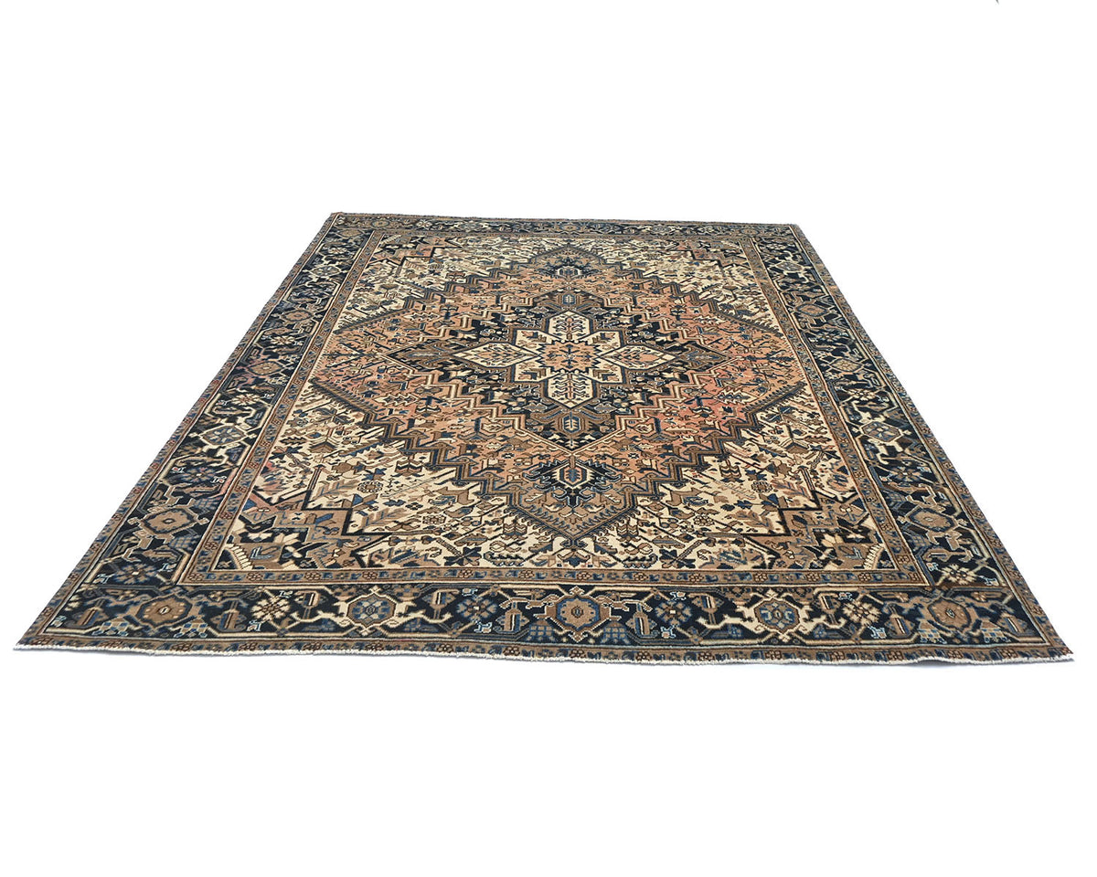 Alfombra vintage de lana anudada a mano, estilo persa, terracota, Heriz, de 2,45 m x 2,78 m