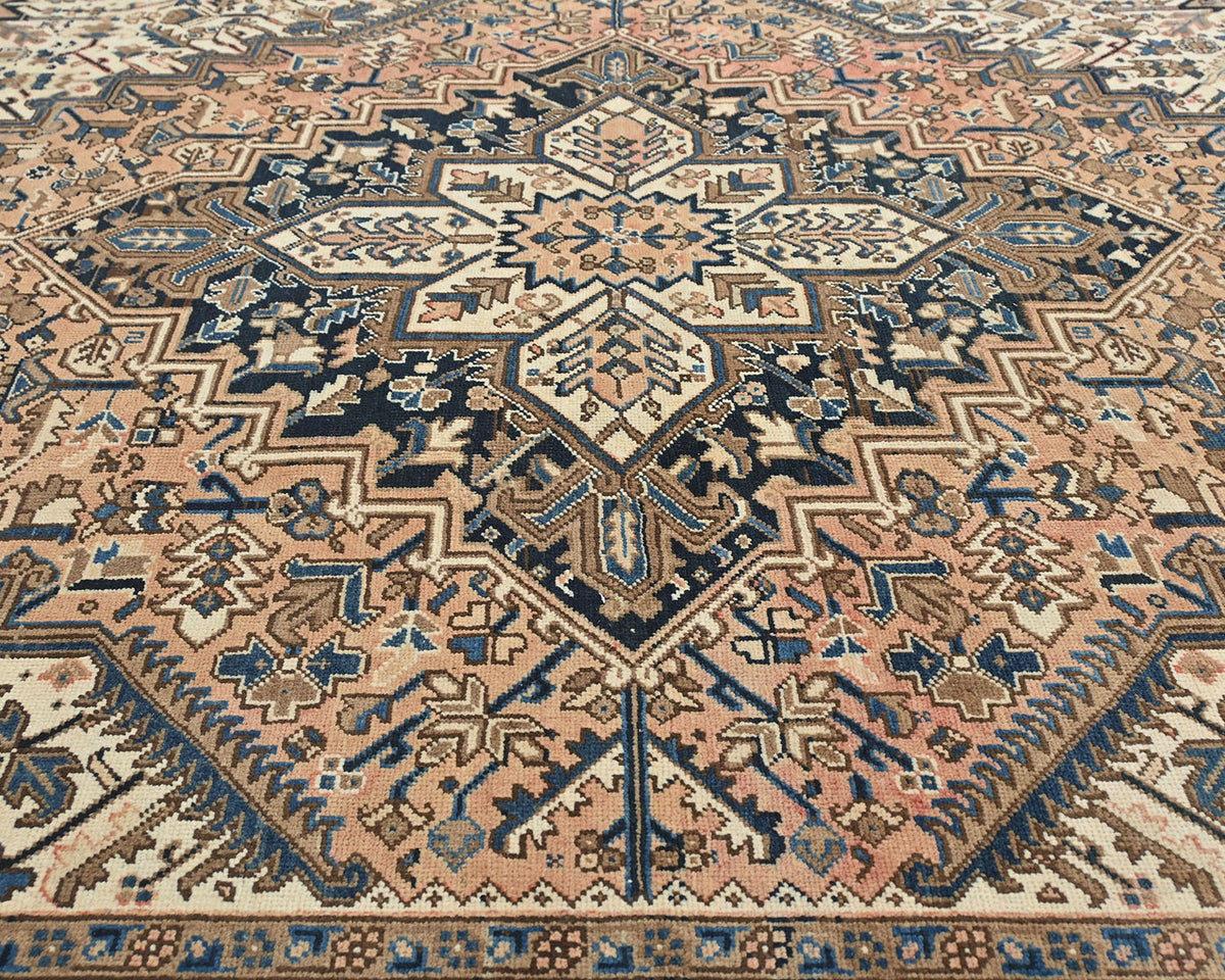 Alfombra vintage de lana anudada a mano, estilo persa, terracota, Heriz, de 2,45 m x 2,78 m