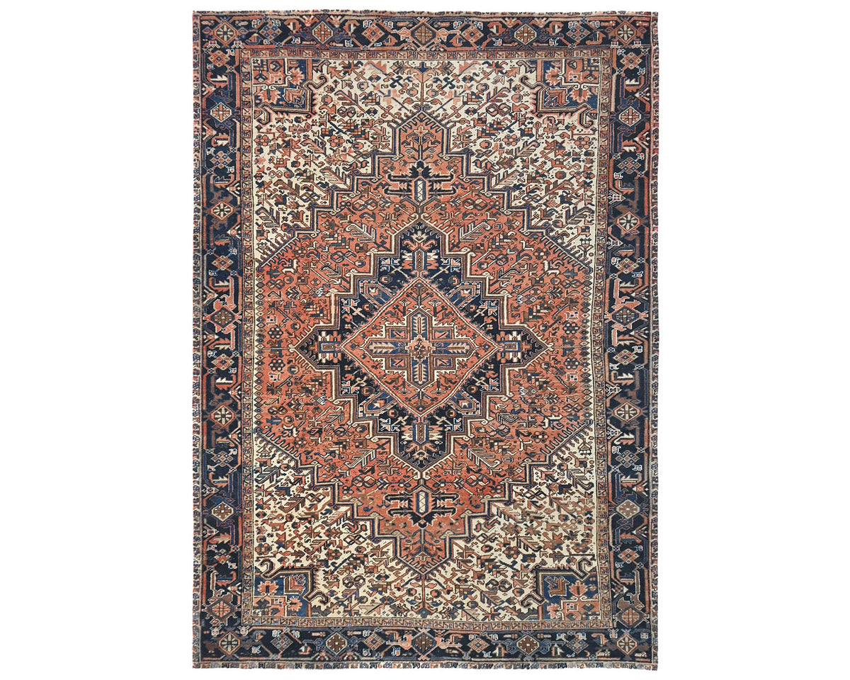 Alfombra de lana anudada a mano estilo persa terracota Heriz vintage de 8 x 10 pulgadas