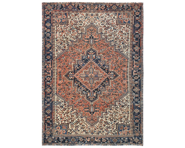 8x10 Vintage Heriz Terracotta Persian Style Hand Knotted Wool Area Rug