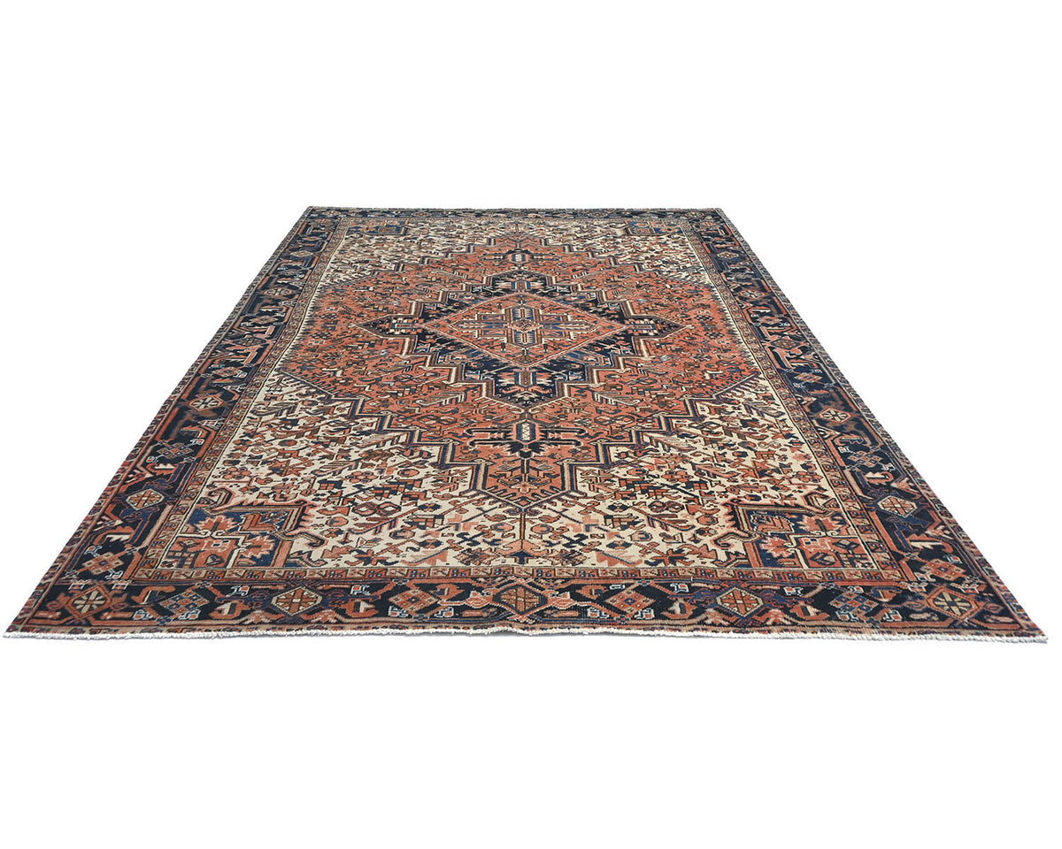 Alfombra de lana anudada a mano estilo persa terracota Heriz vintage de 8 x 10 pulgadas