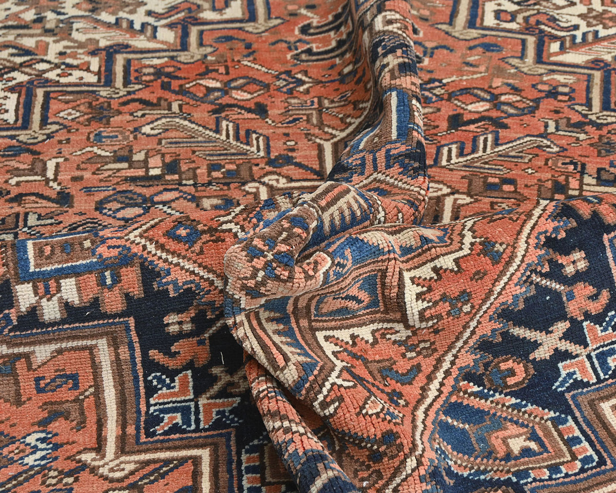 Alfombra de lana anudada a mano estilo persa terracota Heriz vintage de 8 x 10 pulgadas