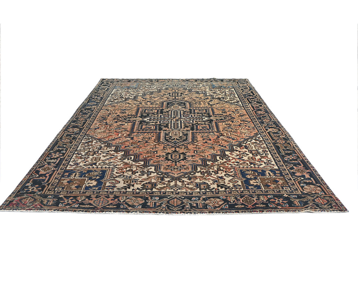 Alfombra de lana anudada a mano estilo persa terracota Heriz vintage de 8 x 11