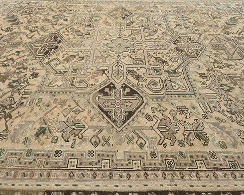 10x12 Vintage Heriz Brown Persian Style Hand Knotted Wool Area Rug