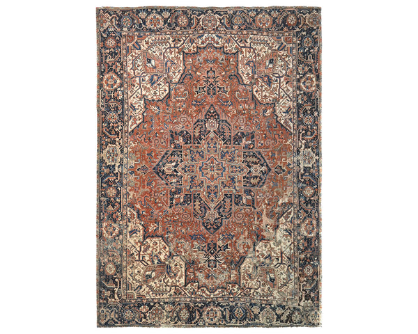 10x13 Vintage Heriz Terracotta Persian Style Hand Knotted Wool Area Rug