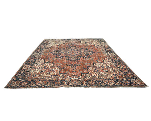 10x13 Vintage Heriz Terracotta Persian Style Hand Knotted Wool Area Rug