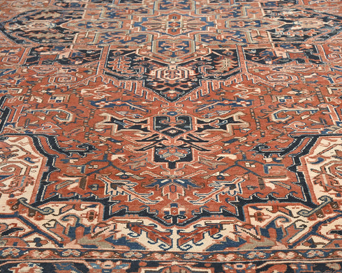 10x13 Vintage Heriz Terracotta Persian Style Hand Knotted Wool Area Rug