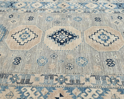 5x7 Kazak Gray Blue Afghan Hand Knotted Geometric Wool Area Rug