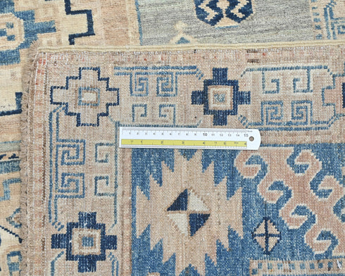 5x7 Kazak Gray Blue Afghan Hand Knotted Geometric Wool Area Rug
