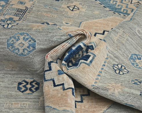 5x7 Kazak Gray Blue Afghan Hand Knotted Geometric Wool Area Rug