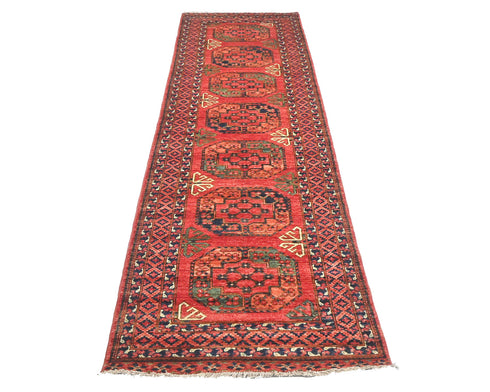10 Ft Rusty Red Ersari Afghan Hand Knotted Veg Dye Wool Runner Rug