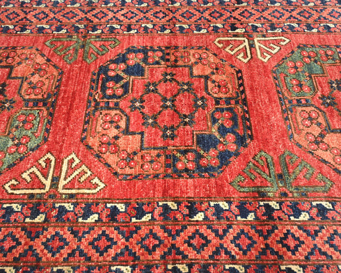 10 Ft Rusty Red Ersari Afghan Hand Knotted Veg Dye Wool Runner Rug