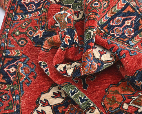 4x6 Rusty Red Ersari Afghan Hand Knotted Veg Dye Wool Area Rug